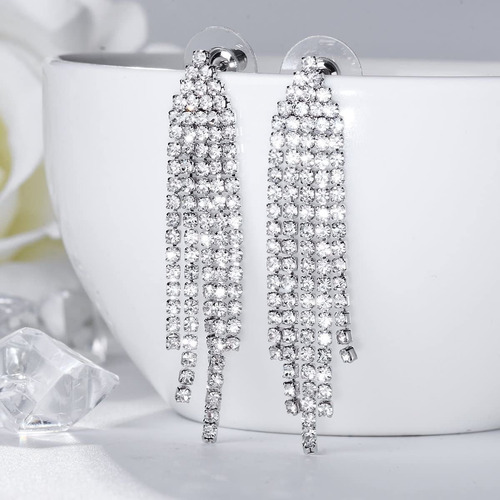 Pendientes Colgantes Lineales Con Borlas Tipo Chandelier De
