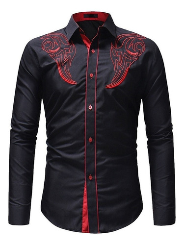 Camisa Bordada Vaquera Occidental De Moda Para Hombre