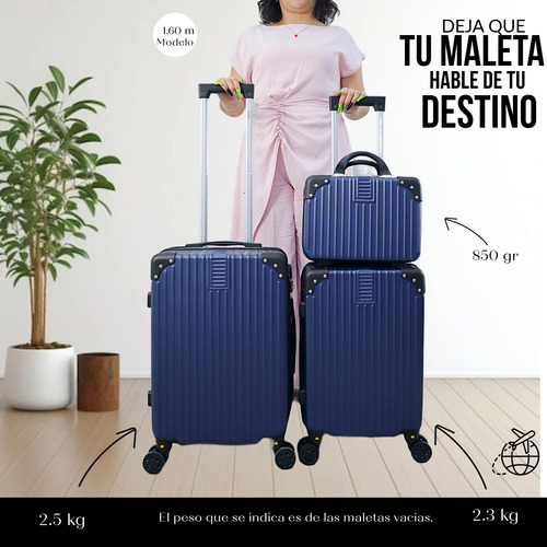 Kit 3 Maletas Para Viaje Con Ruedas Carry On 20 18 Y 14 Pul Azul Marino 5863-6