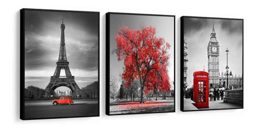 Quadro Londres Árvore Da Vida Vermelha Paris Torre Eiffel