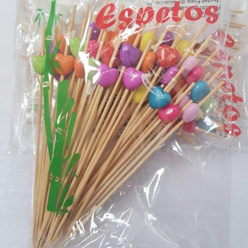 Imagem 3 de 5 de 150 Espeto Enfeite Coração Multicor 12 Cm Lanches Petiscos