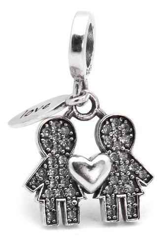 Berloque Charm Pingente Casal Meninas Em Prata 925