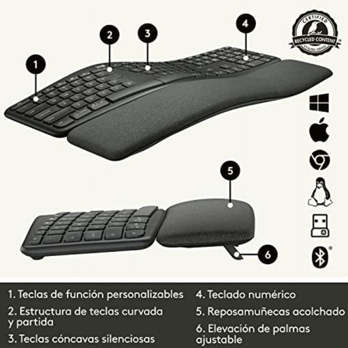 Logitech - Ergo K860 Teclado Inalámbrico Multidispositivo