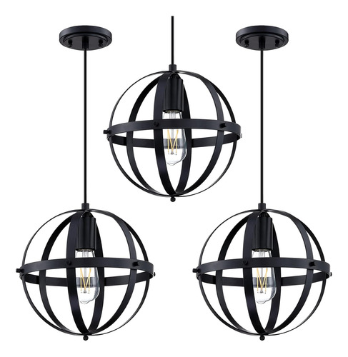 3 Pack 1 Luz Colgante Isla De Cocina Industrial,jaula E...