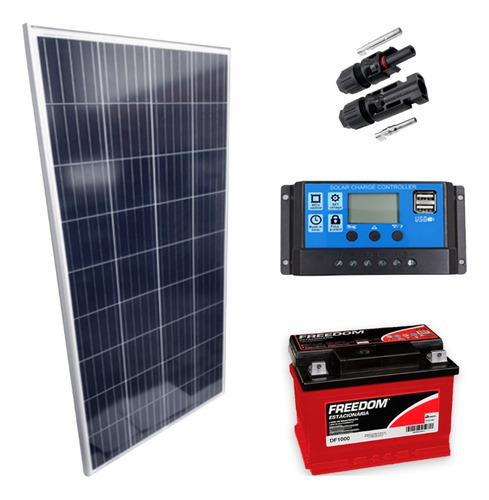 Kit Placa Solar 150w Controlador 30a Lcd Bateria 70ah
