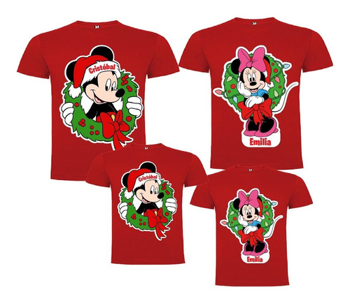 4 Poleras Familiares Navideñas Personalizadas Mickey Minnie 