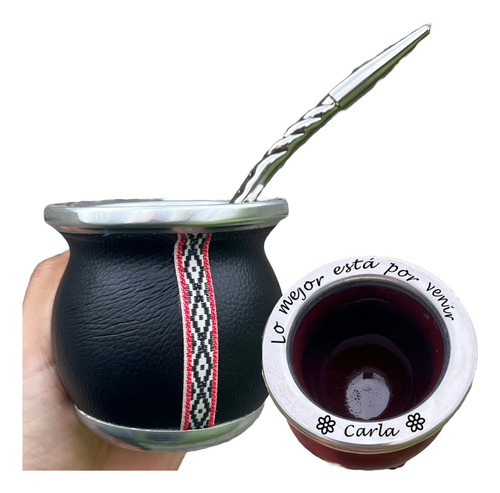 Mate De Cerámica Y Bombilla De Alpaca Personalizado Grabado