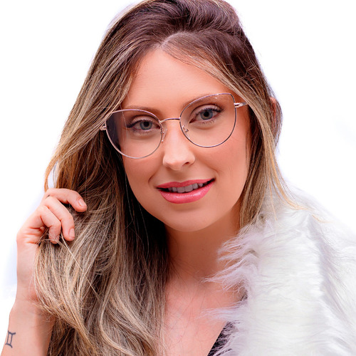 Armação De Óculos Para Grau Gotinha Gatinho Feminino Moda Cor Rosê