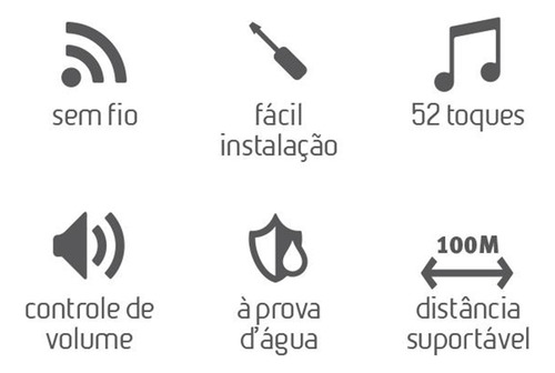 Campainha Wireless Sem Fio Pilha Prova D'água 100 Metros