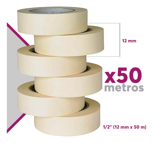 Cinta Masking Tape 6 Pzs 12mmx50m Adir 1282 Beige Lisa