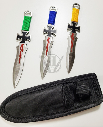 Cuchillo Kunai De Lanzar - 3 Cuchillos Y Funda Cruz De Malta