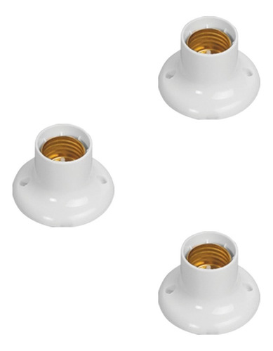 3 Peças Soquete Plastico Fixo E27 P/ Lampadas Branco Ilumi
