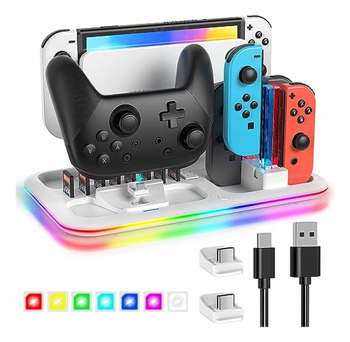 Base Cargador Pro Control 4 Joycon Nintendo Switch 6en1 Rgb