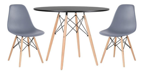 Mesa Jantar Eames Wood 100 Cm 2 Cadeiras Eiffel Coloridas Cor da tampa Mesa preto com cadeiras cinza escuro