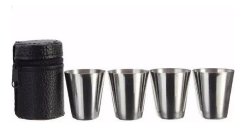 Vasos de aperitivo Cj 200 de acero inoxidable con funda, 150 ml, color acero inoxidable cromado, color acampada