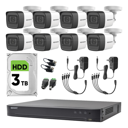 Epcom Kit de Cámaras de Seguridad Exterior Metálicas Con Micrófono Integrado Disco Duro 3TB Modelo B50KIT-PLUS8-SC+3TB Video Vigilancia TurboHD 1080p CCTV 8 Cámaras Bala