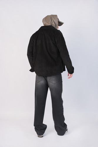 Camisaco De Coderoy Negro Con Bolsillo Y Boton Velt Bond