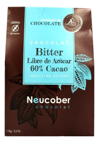 Chocolate Neucober Bitter 60% Cacao Sin Azúcar Sin Gluten