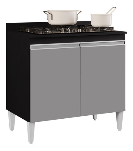 Balcão Cooktop 80cm 2 Portas Flórida Preto/cinza - Lumil Cor Preto