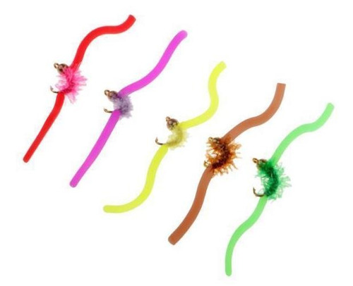 2x 5pcs Worm Trout Fly Fishing Moscas