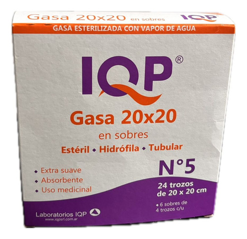 Gasa Esterilizada Iqp 20x20 - 6 Sobres De 4 Trozos C/u