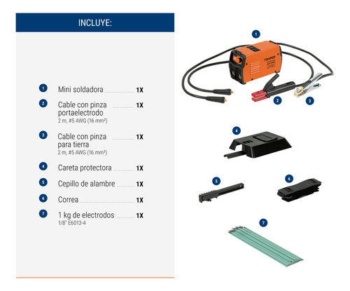 Mini Soldadora Inversora 130 A Bi-voltaje 127 V/220 V Color Naranja Truper SOIN-120MBT