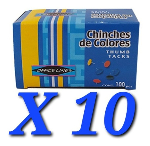 Chinches De Colores Surtidos Caja Con 1000 Unidades Pack 10 