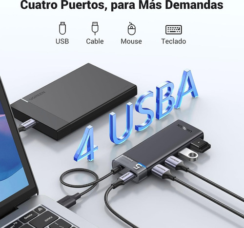Hub Usb-c 4 En 1 Cm653 Ugreen Usb-a 3.0 Con Indicador Led 5g