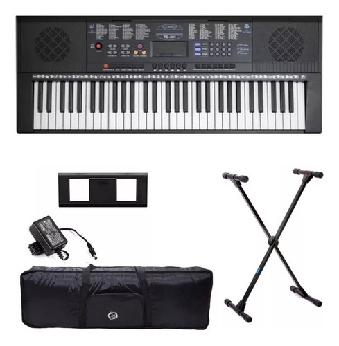 Kit Teclado Spring Tc-261 Com Suporte Capa E Fonte