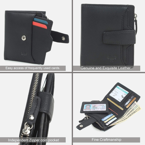 Alphahide Cartera Plegable Compacta De Cuero Genuino Para Mu