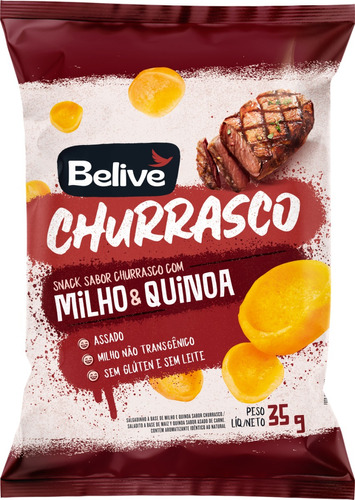 Belive snack de milho e quinoa sabor churrasco zero lactose e glúten 35g