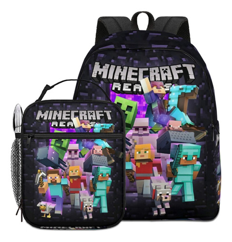 Set Mochila 40 Cm Minecraft Con Lunchera Vianda Varios