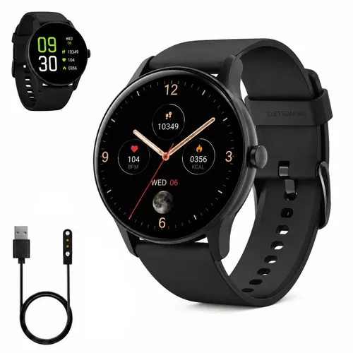 Smartwatch Inteligente Relógio Eletromind Bluetooth Chamadas Ip68 À Prova D'água Redondo Monitoramento Sono Saúde Esporte Preto