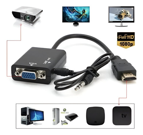 Adaptador Hdmi / Vga + Cabo Vga 1,50 Mts -conversor Vga/hdmi