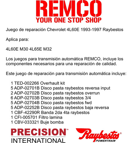 Kit Reparacion Transmision Autom M30 1993-1997 Raybestos