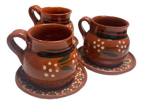 Juego De Tazas Y Plato Barro Artesanal Café Té 400 Ml 6 Pz