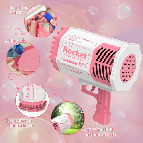 Pistola De Burbujas Rocket - Diversión Asegurada Para Niños Rosa