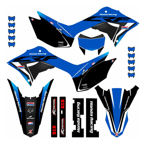 Kit Adesivo Brilho Plotagem Crf 250f/230f 0,20mm Azul R1