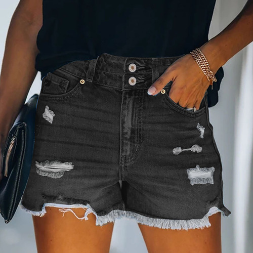 Pantalones Vaqueros Cortos Con Doble Botón Y Cintura Alta, T
