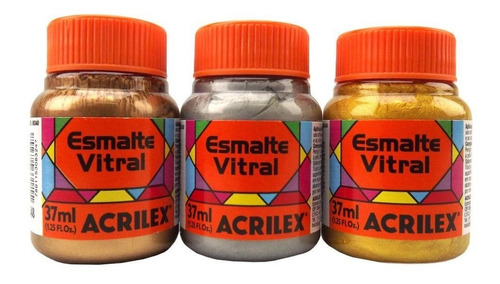 3x Tinta Aerografo Esmalte Vitral Metalicas 37ml - Prata