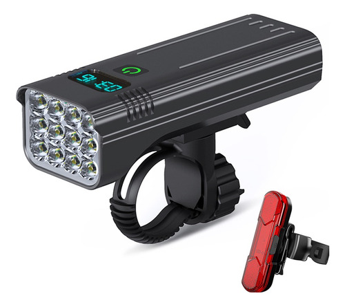 Luz De Bicicleta 12led 10000mah 5000 Lúmenes Con Luz Trasera