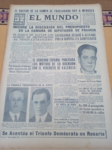 Diario El Mundo 14/11/29 Ajedrez Capablanca Boxeo 