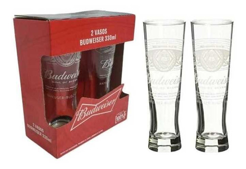 Caja Estuche Regalo Con 2 Vasos Cerveza Budweiser Original