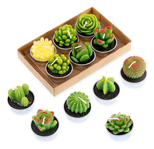 Swpeet Juego De 12 Velas Decorativas De Cactus Suculentas, .