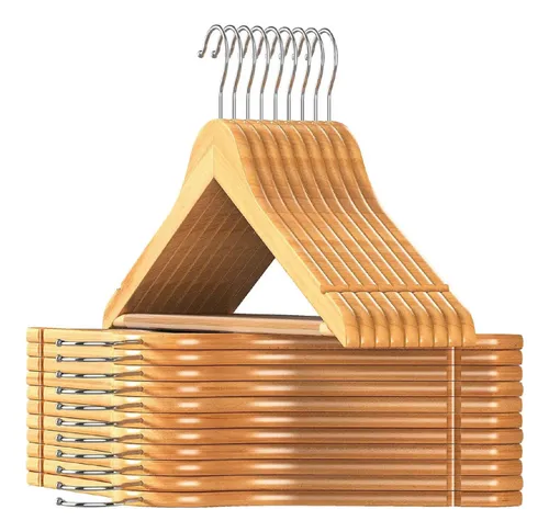Pack De 50 Perchas De Madera Lustrada Y Barnizada Waggs PM-50 1° Calidad Marrón Claro
