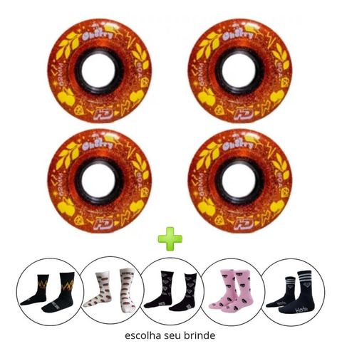 4 Rodas Quad Hd Cherry Glitter Laranja 62mm 80a + Brinde