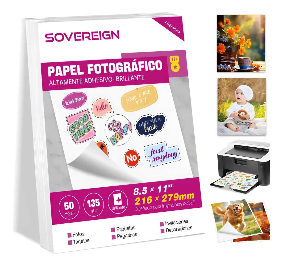 Papel Fotográfico Adhesivo Glossy Brillante Carta 135g 50 Hojas