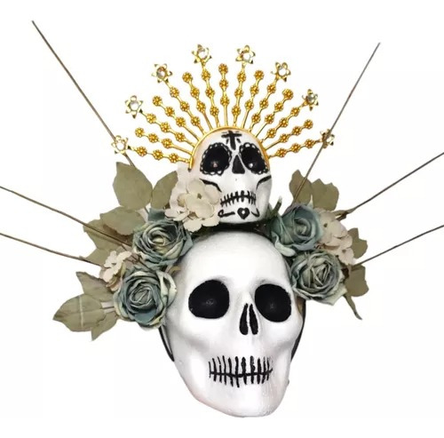 Diadema De Cráneo Con Corona Dorada Con Flores Verde