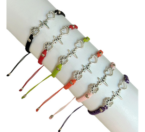 Pulsera Tobillera Huella Patita Latido Corazón Acero Hilo