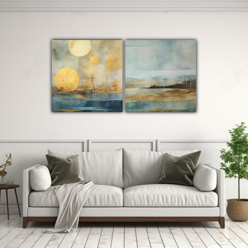 120x60cm Cuadro Pintura En Tela Con Simetría Dorada Y Acuar